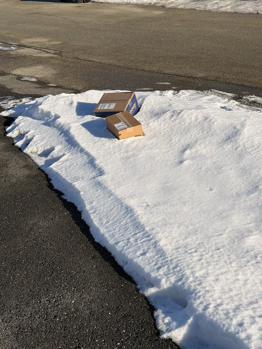 UAMG's tweet photo. @FedExHelp @FedEx I am extremely dissatisfied with the shipping experience. Despite having a clear walkway and driveway, your employee still chose to throw my packages in the snow. https://t.co/QnkHk8iaYU