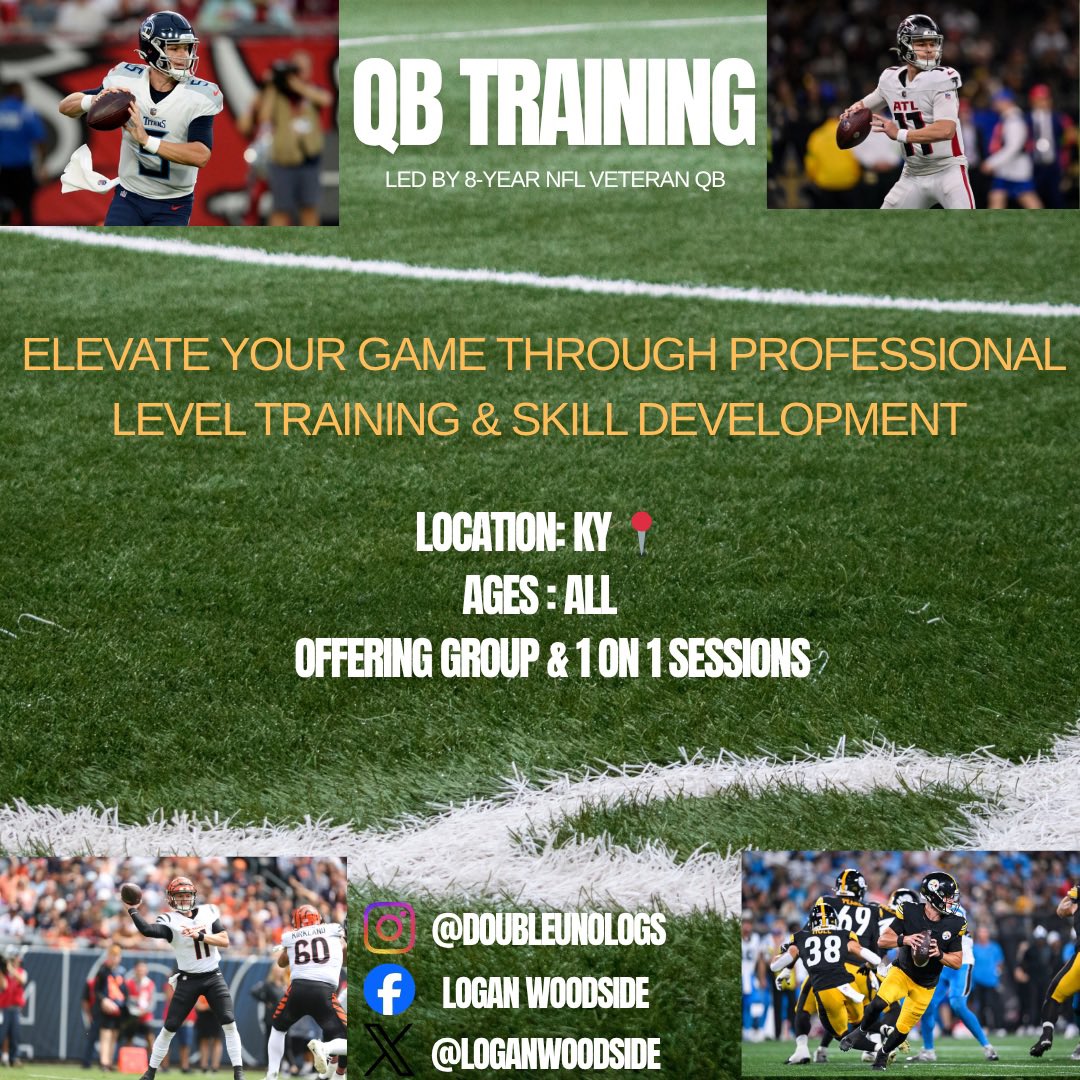 loganwoodside's tweet photo. I’m excited to announce that I’m officially starting my QB training program. My goal is to improve confidence, consistency, and understanding of the position both on and off the field. 

I’ll be offering 1on1 sessions along with small group sessions. 

Message for more details 💪🏽 https://t.co/hAas5JCudT