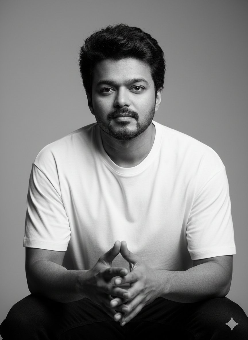 r4jjesh's tweet image. 1. Open Gemini / ChatGPT 

2. Upload your image 

3. Prompt:

Shirt :  Black-and-white fine art studio portrait of the uploaded person, seated with both hands resting naturally in front, relaxed and composed. Slightly messy hair softly framing the face, natural smooth skin tones,…