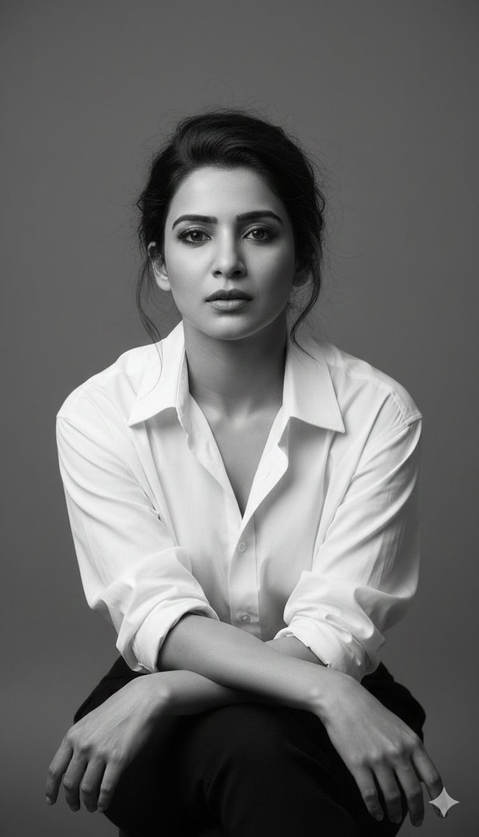 r4jjesh's tweet image. 1. Open Gemini / ChatGPT 

2. Upload your image 

3. Prompt:

Shirt :  Black-and-white fine art studio portrait of the uploaded person, seated with both hands resting naturally in front, relaxed and composed. Slightly messy hair softly framing the face, natural smooth skin tones,…