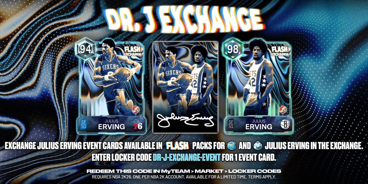 The Doctor is in 🩺🔥

Turn Julius Erving Event Cards from Flash Packs into all time greatness in the Dr. J Exchange. Trade in Event Cards in The Exchange to redeem 💫 Galaxy Opal or 💎 Diamond Julius Erving.

🎟️ Use locker code DR-J-EXCHANGE-EVENT to grab 1 Event Card and get