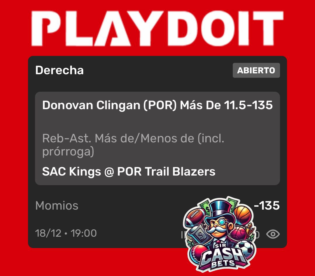 SirCashBets's tweet photo. 🟢 SIRS 🟢

Donovan Clingan R+A OVER 11.5
Promedia 14.3 y viene cumpliendo constante.
Matchup favorable, hoy toca hacer la chamba abajo del aro.

Confianza total 💪🟢

#SirCashBets #ApuestasDeportivas #playdoitmx #bet365 #FreePicks https://t.co/uZhnP6yIEo