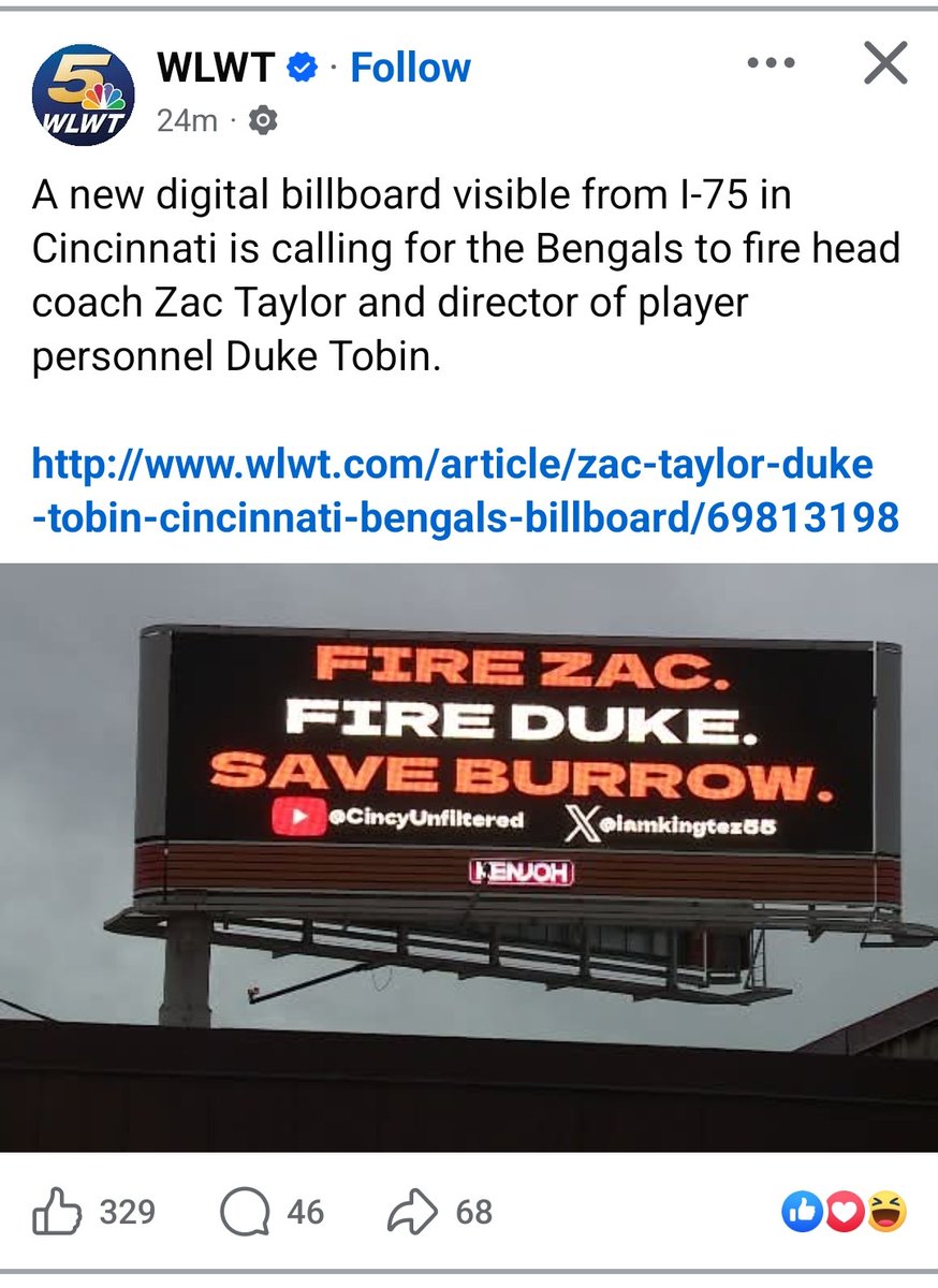 hukeIII's tweet photo. @PaulPabst @dpshow How we Bengals fans are feeling in Cincy.  Billboard went up today https://t.co/tlYBS3j8Iw