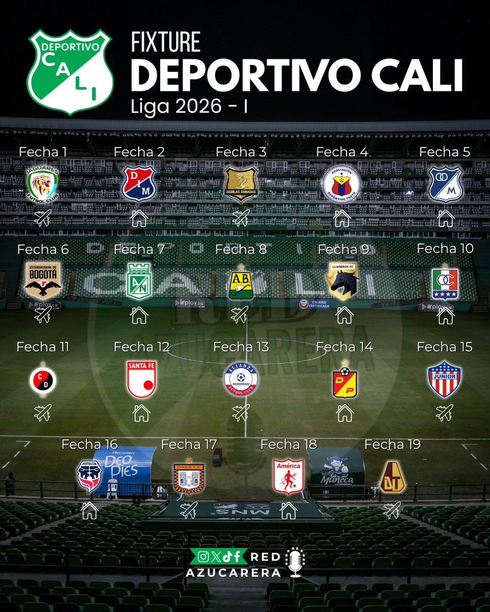 HINCHA AZUCARERO: PROGRAMATE

Este es el Fixture del Deportivo Cali para enfrentar la Liga del primer semestre del 2026.