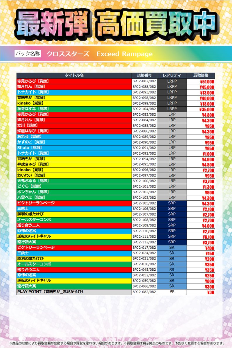 ✨✨最新弾買取価格情報✨✨ #トレカ #XrossStars 「Exceed Rampage