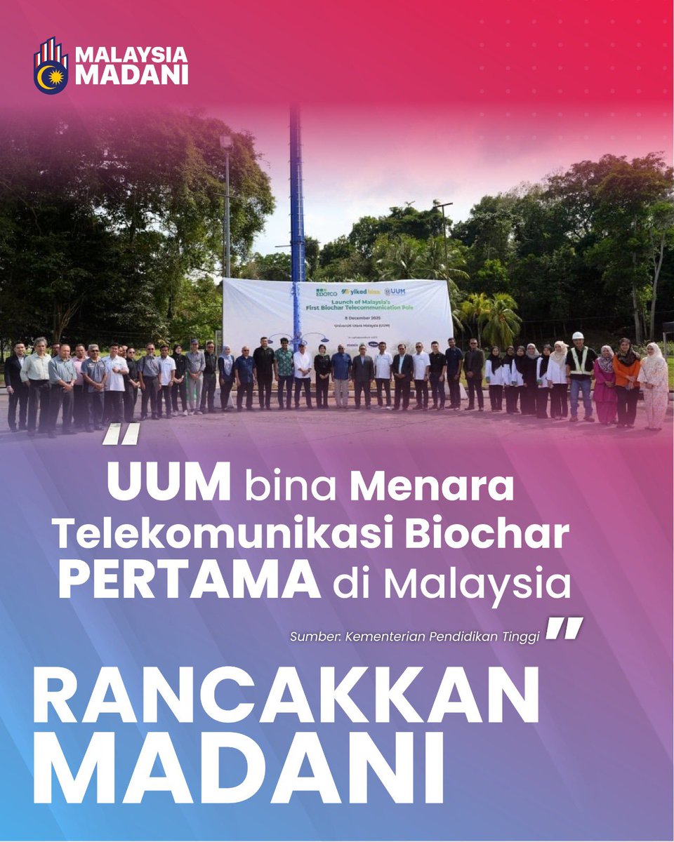 MOHEOfficial's tweet photo. UUM BINA MENARA TELEKOMUNIKASI BIOCHAR PERTAMA DI MALAYSIA 📡🌱

Baca lanjut di : https://t.co/hd0tmZqYb7

@ZambryOfficial @AdamAdli 

#RancakkanMADANI
#MADANIbekerja
#MalaysiaMADANI https://t.co/bfH7ms14Yt