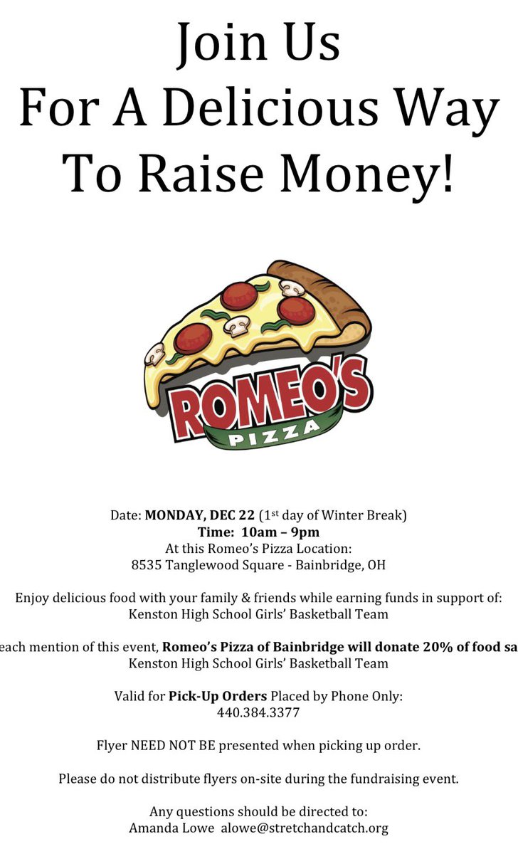 KenstonGBball's tweet photo. Don’t forget to support the girls basketball program by going to Romeo’s on Monday! https://t.co/oQvtqGqN3o