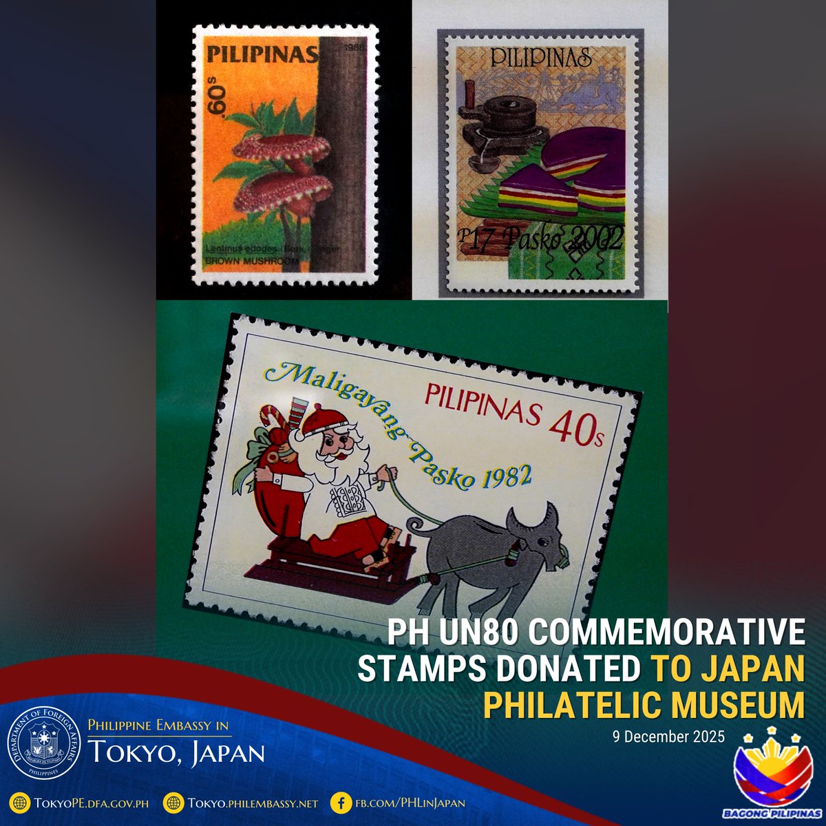 使用済切手収集冊子 フィリピン・ソビエト連邦、日本など フィリピン国連80周年記念切手の博物館に寄贈 在日フィリピン大使館は