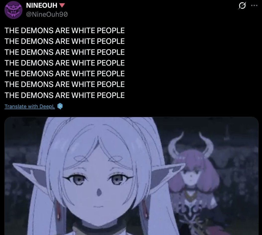 ShitpostRock's tweet image. &amp;gt;people were having fun with memeing Frieren killing demons and being racist towards them
&amp;gt;Leftists come around and start pushing the narrative that demons are actually minorities
&amp;gt;now they are “reclaiming” it by using actual racism

"Evil cannot create anything new, it can only…