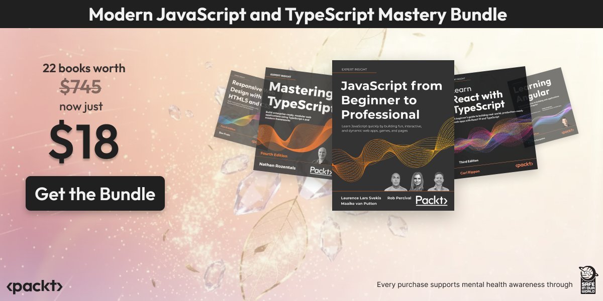 Python_Dv's tweet image. Humble Bundle has a JavaScript and TypeScript collection up - 20+ books for $18 (normally $745). Good range: beginner JavaScript through advanced TypeScript, all the major frameworks (React, Angular, Vue, Node), design patterns, clean code practices. 

Check it out:…