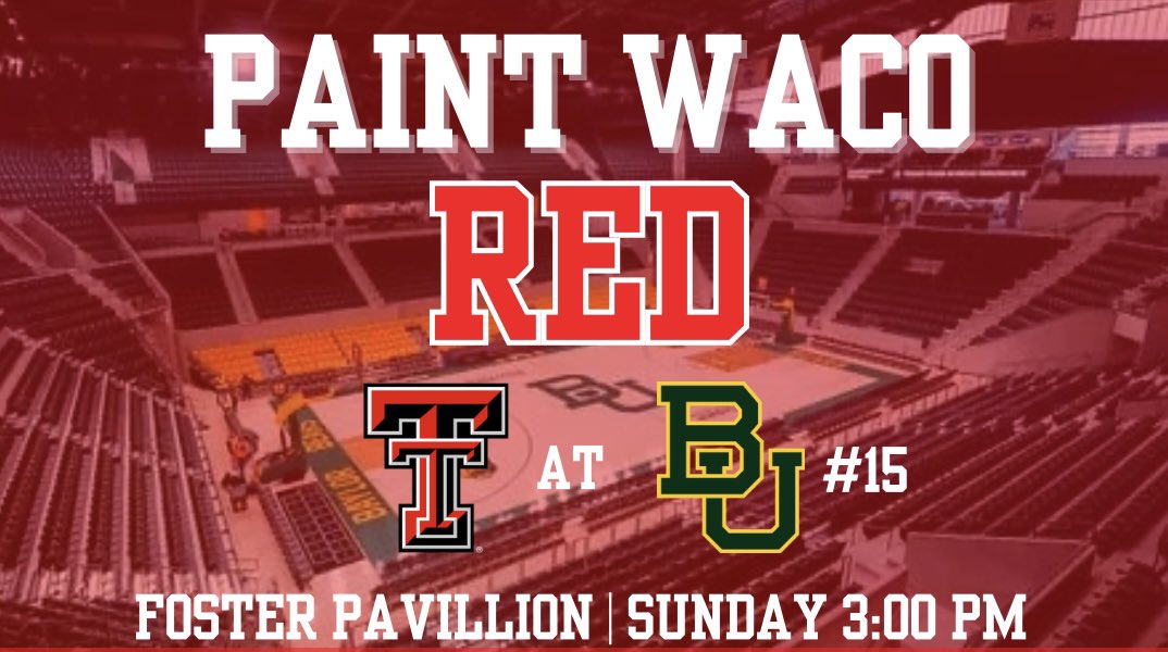 CALLING ALL CENTRAL TEXAS RED RAIDERS 🗣️

<a href="/LadyRaiderWBB/">Lady Raider Basketball</a> is 13-0 and has a HUGE conference opener Sunday at 3:00 at #15 Baylor. Purchase your tickets, wear red, and takeover Waco! 

If you’re from Lubbock, purchase a ticket for the fan bus! We need everyone there! #WreckEm