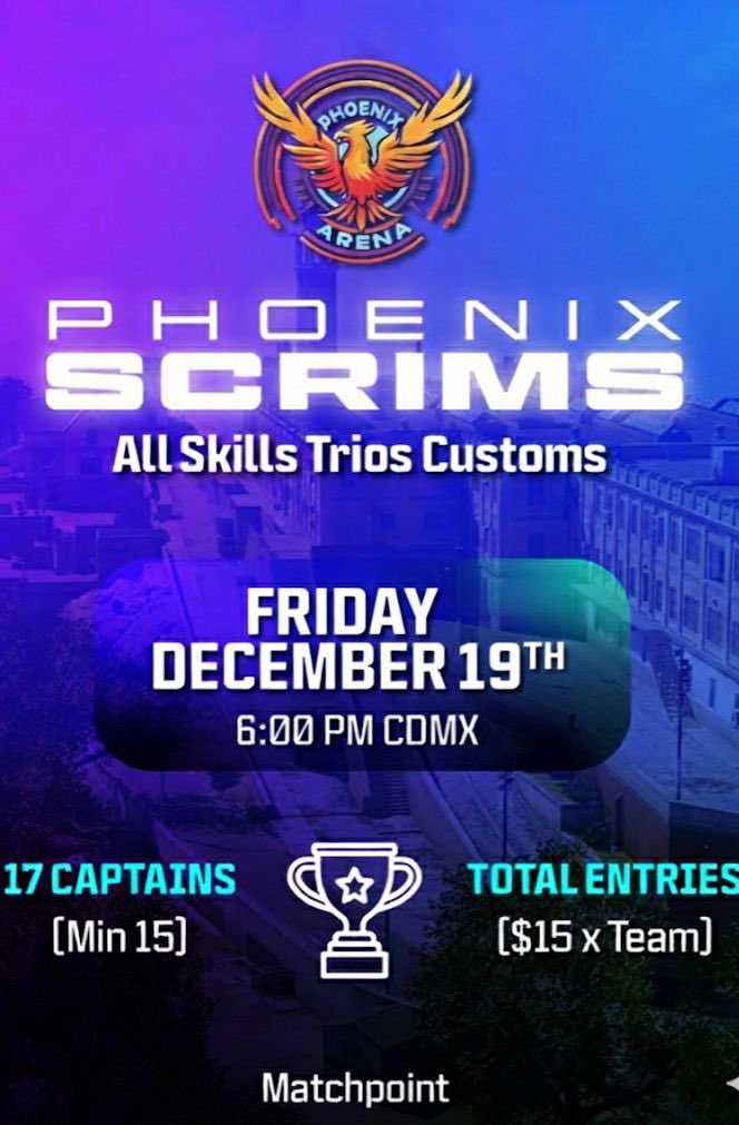 🔥🐦‍🔥 Phoenix Havens Hallow All skills 🐦‍🔥🔥 
 
📆: Friday December 19th 7:00 Est 
🎟: 17 teams 
🌎: Central  
💰: $15 per team 
📈: 150 MP 

Admin: <a href="/kimsi__/">PHNX kimsi</a>