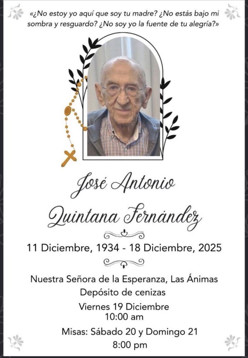 Ha fallecido el verdadero líder y guía de El Yunque en Puebla, don José Antonio Quintana Fernández.  
Que descanse en paz.  
Con él se cierra un capítulo de la historia de la Angelópolis.