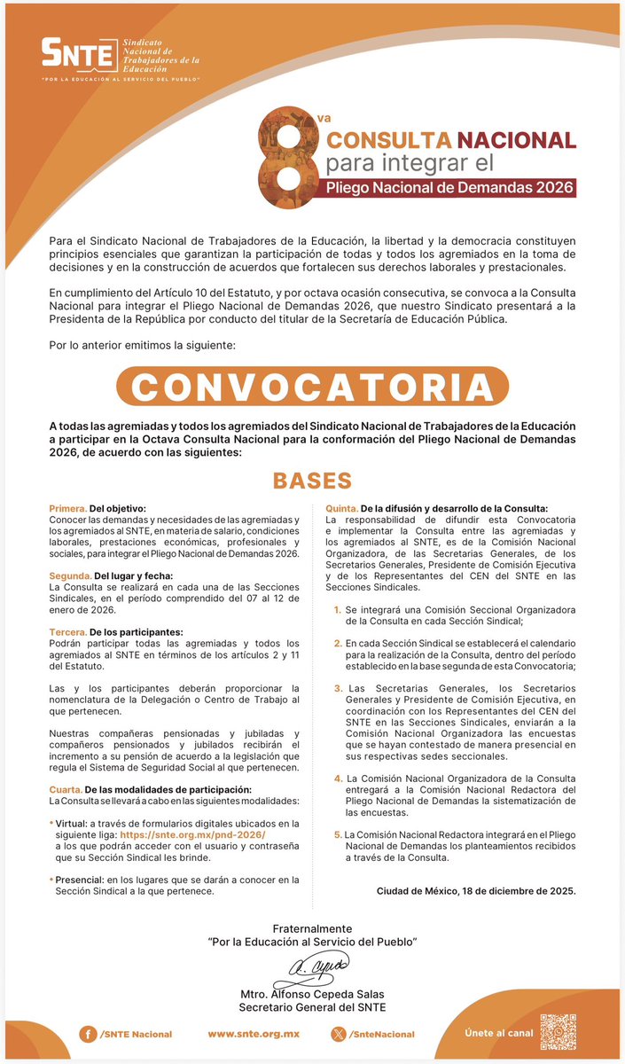 8va Consulta Nacional para Integrar al Pliego Nacional de Demandas 2026.