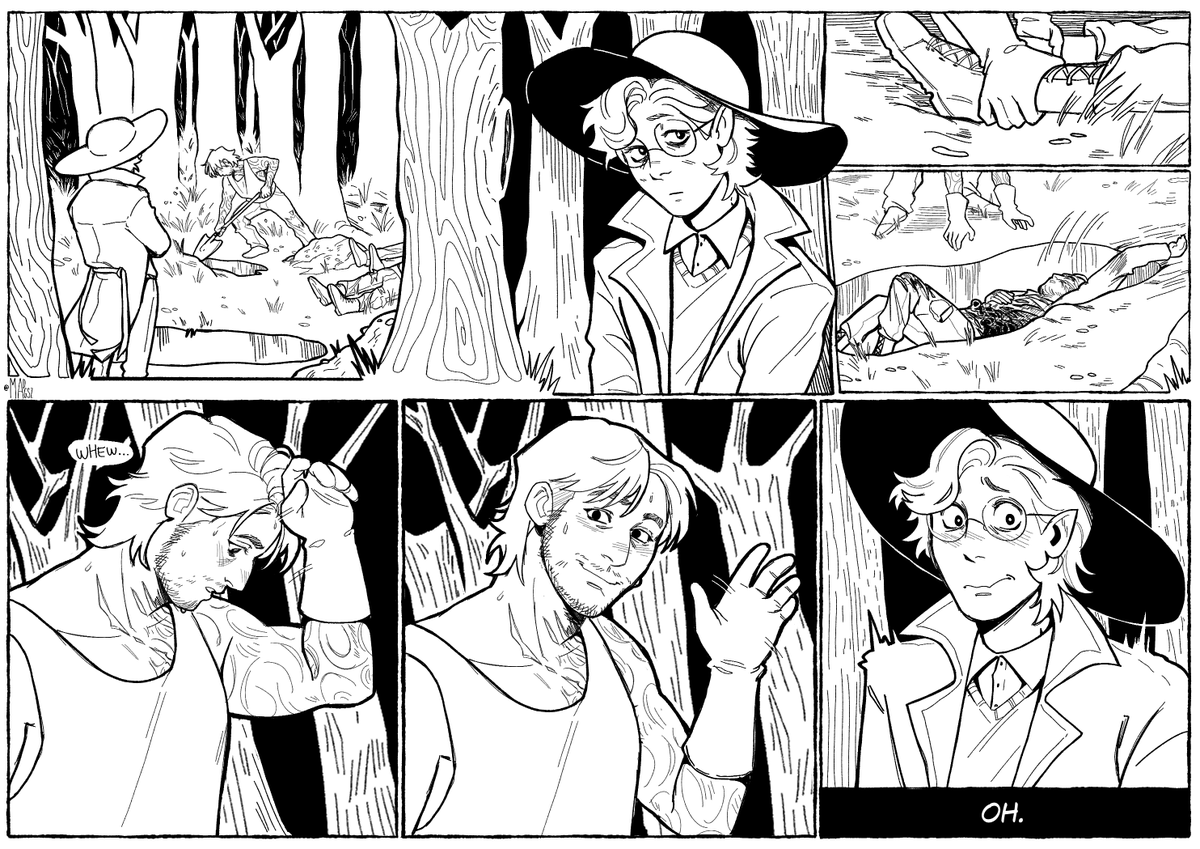 [oc] 
anyways haha here's a silly comic about realizing you're in love while grave digging 😊