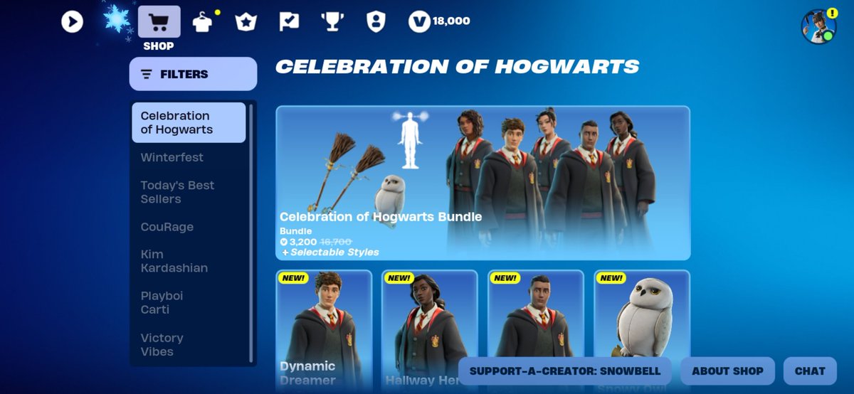 Eric_Be_Vibin's tweet photo. Got this Whole Harry Potter set and winterfest skins using code #snowbell https://t.co/FgJStnNU09