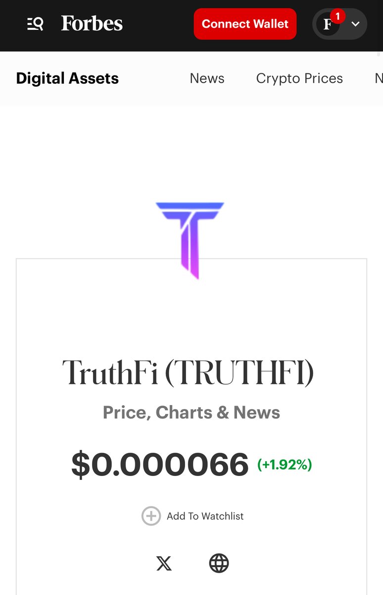 TruthFi is now listed on Forbes’ Digital Assets price tracking page.  

forbes.com/digital-assets…

#TruthFi $TruthFi - HyVDEc81P8DGfNfZbBZwyntJPvjrSi7JEK1vgqbJmUq9