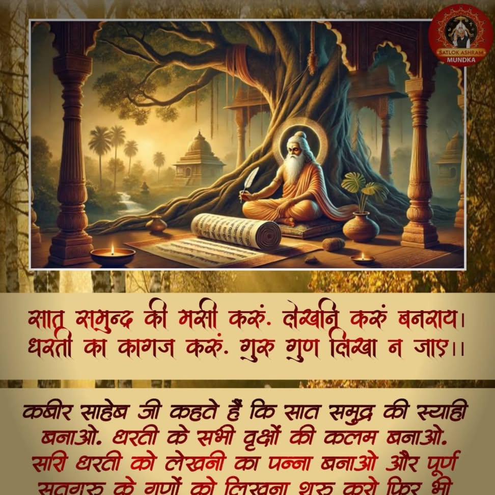 Authentic_m246's tweet photo. #SupremeGodKabir
सात समुन्द की मसी करूं. लेव्खनिं करूं बनराय। 
धरती का कागज करूं. गुरु गुण लिखा न जाए।।

कबीर साहेब जी कहते हैं कि सात समुद्र की स्याही बनाओ. धरती के सभी वृक्षों की कलम बनाओ. सरि धरती को लेखनी का पन्ना बनाओ और पूर्ण सतगुरु के गुणों को लिखना .... see more https://t.co/g2SSQKePyK