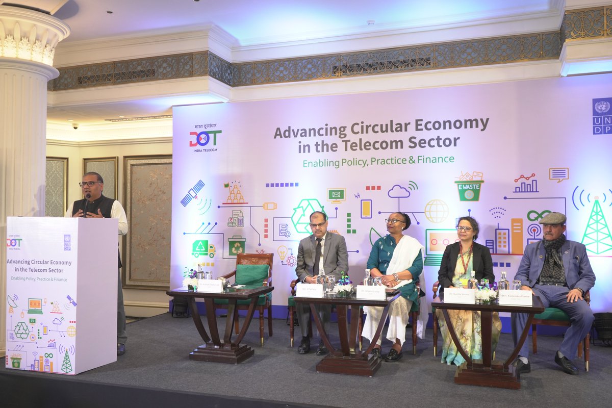 DoT_India's tweet photo. Building a circular future for telecom!

#DoT, in collaboration with UNDP, is hosting a National Workshop to bring together policymakers, industry leaders, technology providers, and value-chain stakeholders.

The platform will enable collaboration and co-creation of actionable pathways to embed circular practices across the telecom value chain—driving innovation, responsible production, and sustainable growth in India’s telecom ecosystem.

#Telecom

@JM_Scindia @PemmasaniOnX @neerajmittalias @UNDP_India @pib_comm @PIB_India