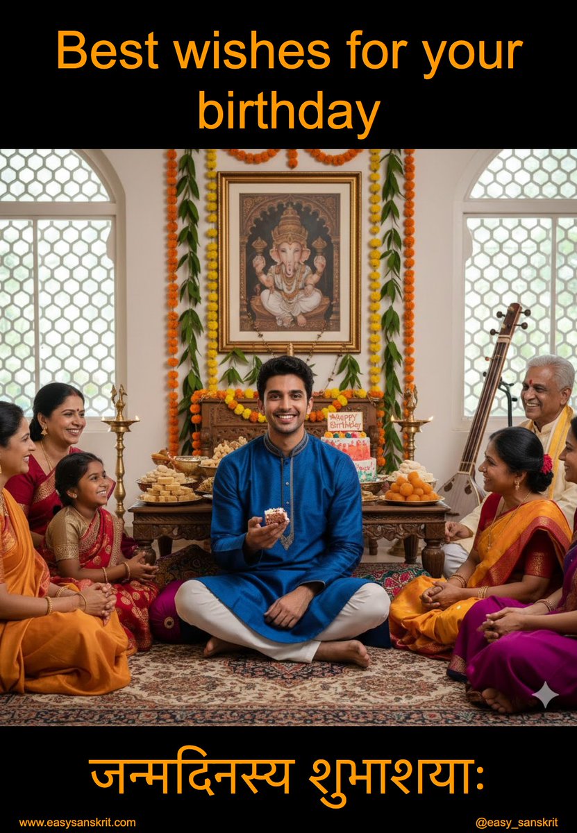 ankitatIIMA Best wishes for your birthday : जन्मदिनस्य शुभाशयाः जन्मदिनस्य  (janmadinasya) - for birthday शुभाशयाः (shubhāśayāḥ) - best wishes Follow  us to Learn sanskrit through everyday conversations. #EasySanskrit ..., image size:831x1199