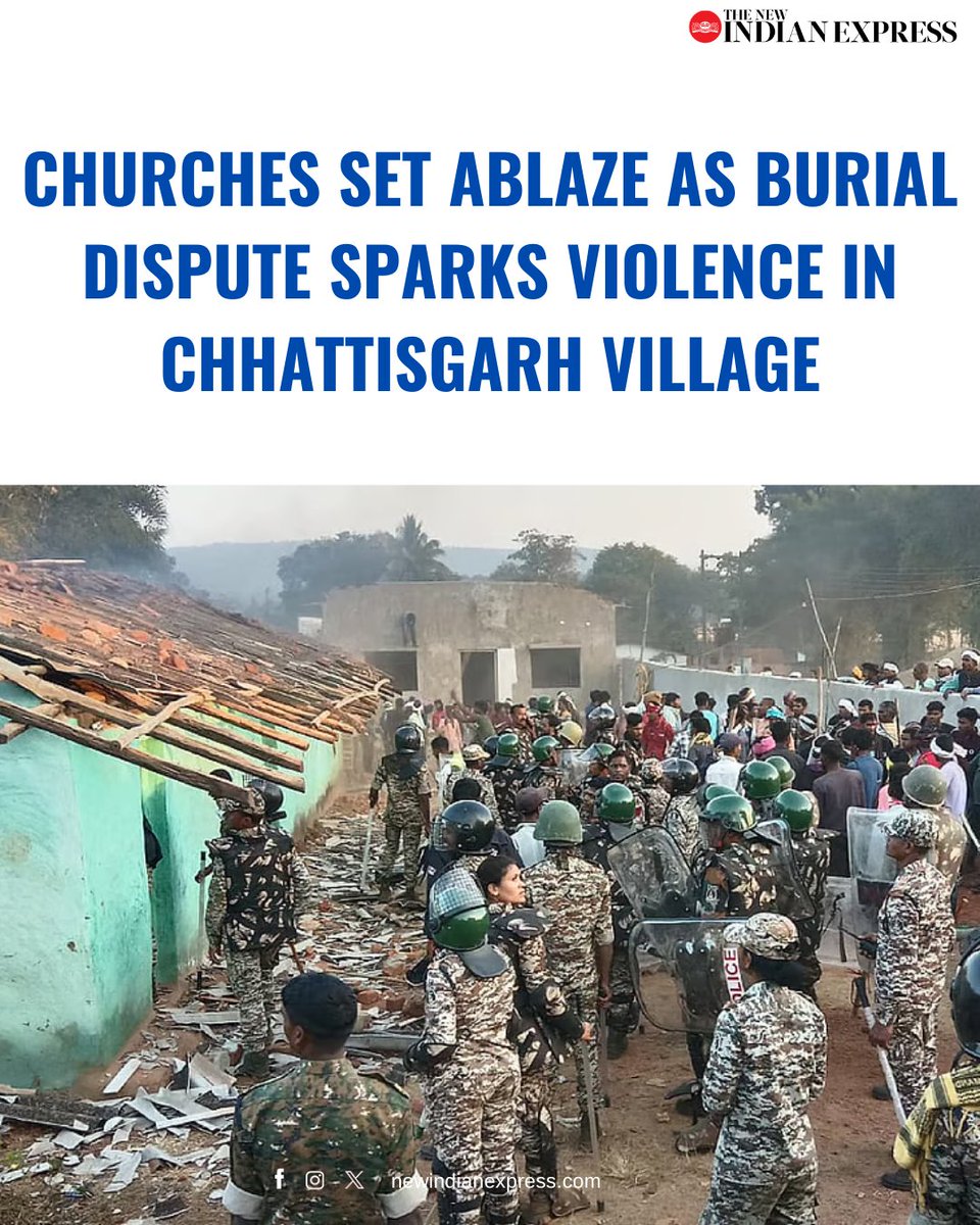 NewIndianXpress's tweet image. Two churches were torched, a grave was dug up and clashes left several people injured as tensions over a disputed burial spiralled into violence in Amabeda village of Chhattisgarh’s Kanker. 

🔗newindianexpress.com/nation/2025/De…

@KaiserEjaz