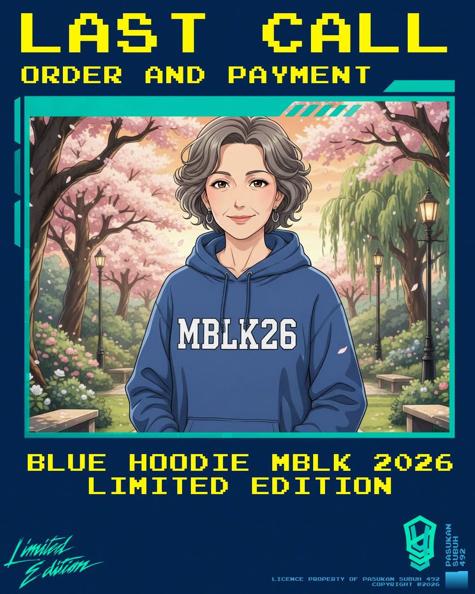 *LAST CALL  HOODIE ORDER*

Pemesanan dan pembayaran merchandise MBLK 2026. 

HOODIE MBLK Hanya IDR 150K-200K, Blue donker, Fleece, Plastisol, Bordir

Klik here : ps492.or.id/order/

#MBLK26 #NoMudikNoParty #Mudik #MudikBareng #PasukanSubuh #PS492
