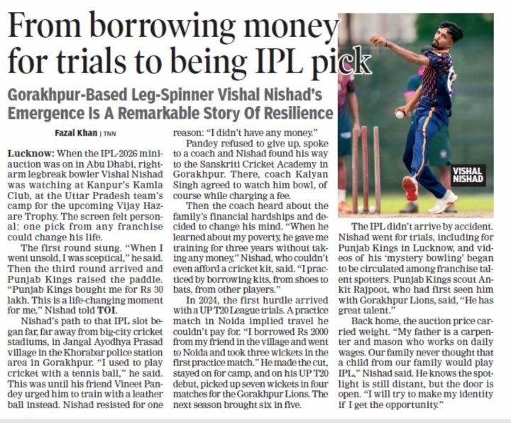 The Inspiring journey of Vishal Nishad to reach ipl