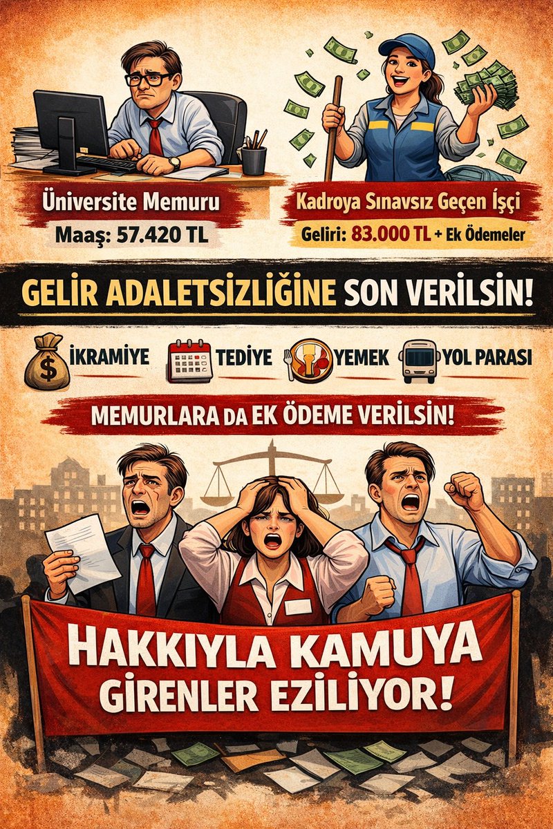 #MemurNeYapacak
657'e tabi memur KPSS sınavıyla atanırken aldığı maaş,

Taşerondan kadroya sınavsız geçirilen işçi geliri tabloda gösterilmiştir.