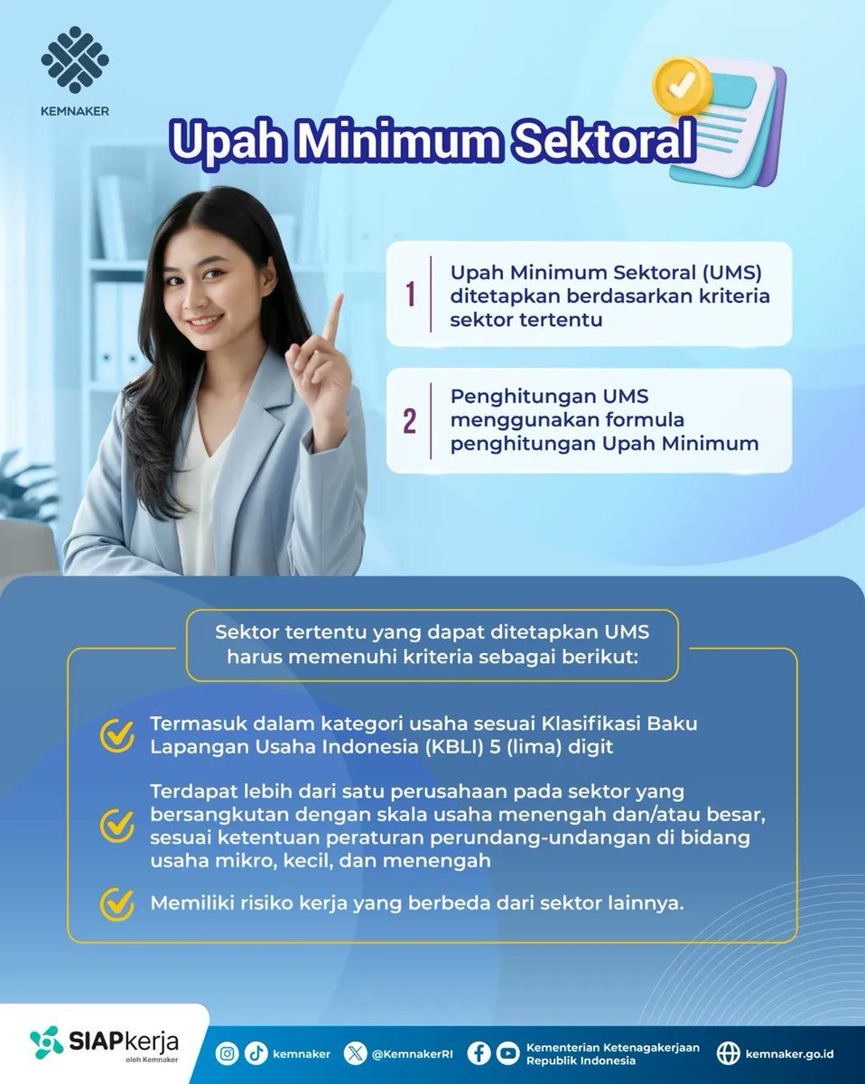 KemnakerRI's tweet photo. Update Kebijakan Upah Minimum Terbaru! Penentuan Upah Minimum kini semakin jelas, mulai dari pihak yang menetapkan, mekanisme perhitungan, hingga simulasi untuk tahun 2026 https://t.co/MekLADEz0b
