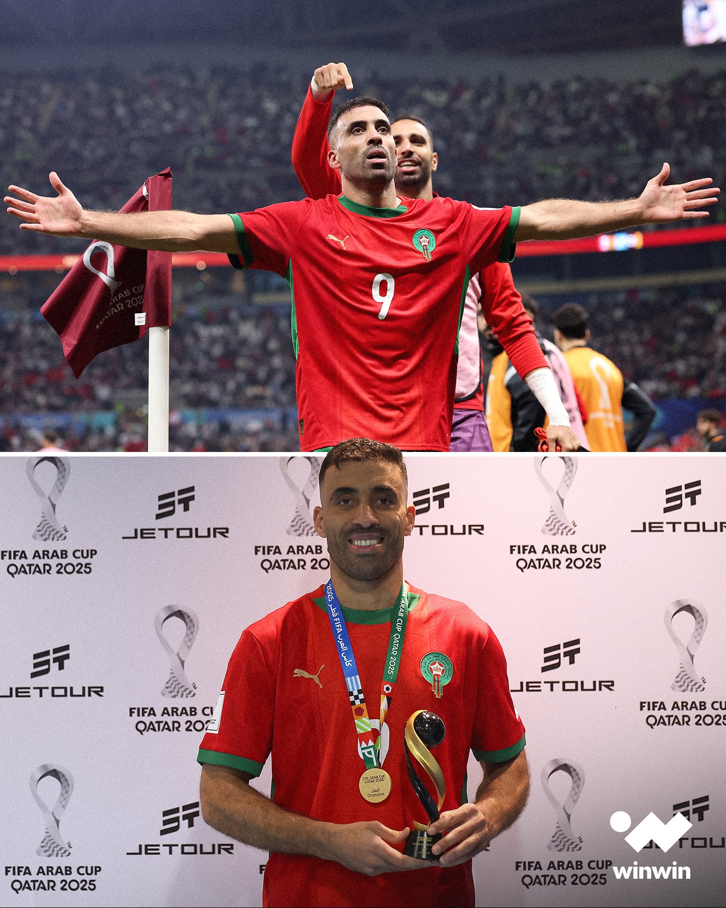 عبد الرزاق حمدالله.. الرجل الذي لا يعرف معنى الاستسلام. بعد الطرد أمام عُمان والانتقادات التي تلته، عاد بقوة في النهائي ليسجل هدفين وزنهما من ذهب، ويقود المغرب إلى التاج العربي 