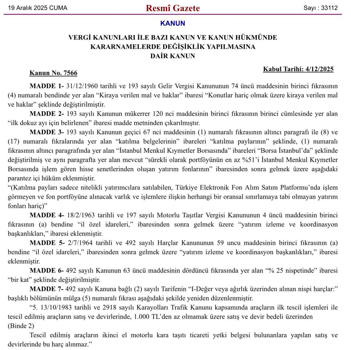 Vatandaşa var, galericiye yok‼️

1 Ocak'ta araç tescil ve satışında yeni dönem başlıyor...

📌 Yılbaşından itibaren araç tescil ve satış işlemlerinde binde 2 harç alınacak.
📌 Alt sınır: 1.000 TL
📌 Sıfır – ikinci el fark etmiyor.

Örnek:
2 milyon TL’lik bir araç satıyorsan 4.000