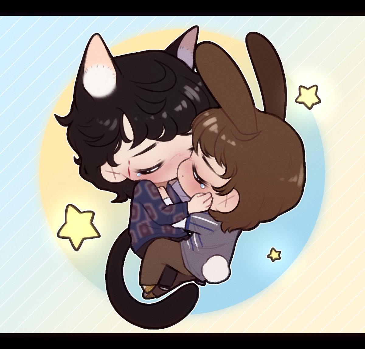 Jinxed_Bot's tweet image. Kitty Mike and bunny Will smoochin? Sign me in!! 💙💛

#byler #willbyers #mikewheeler #bylerfanart #bylerendgame