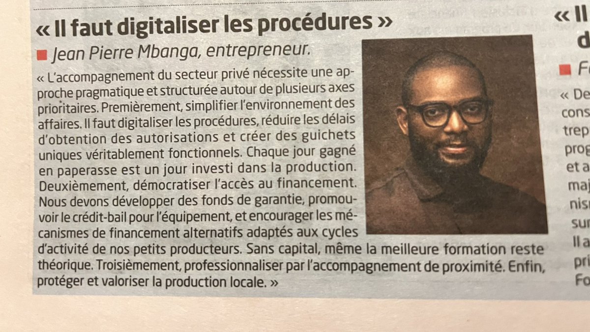 🎙️ Mon interview dans le magazine de presse national 𝐂𝐚𝐦𝐞𝐫𝐨𝐨𝐧 𝐓𝐫𝐢𝐛𝐮𝐧𝐞 𝐍𝐨 𝟏𝟑𝟓𝟎𝟑/𝟗𝟕𝟎𝟐 du mercredi 17/12/2025 sur l’accompagnement du secteur privé 🇨🇲
4 axes prioritaires : 🧵👇

1/ Digitaliser les procédures administratives
2/ Démocratiser l’accès au
