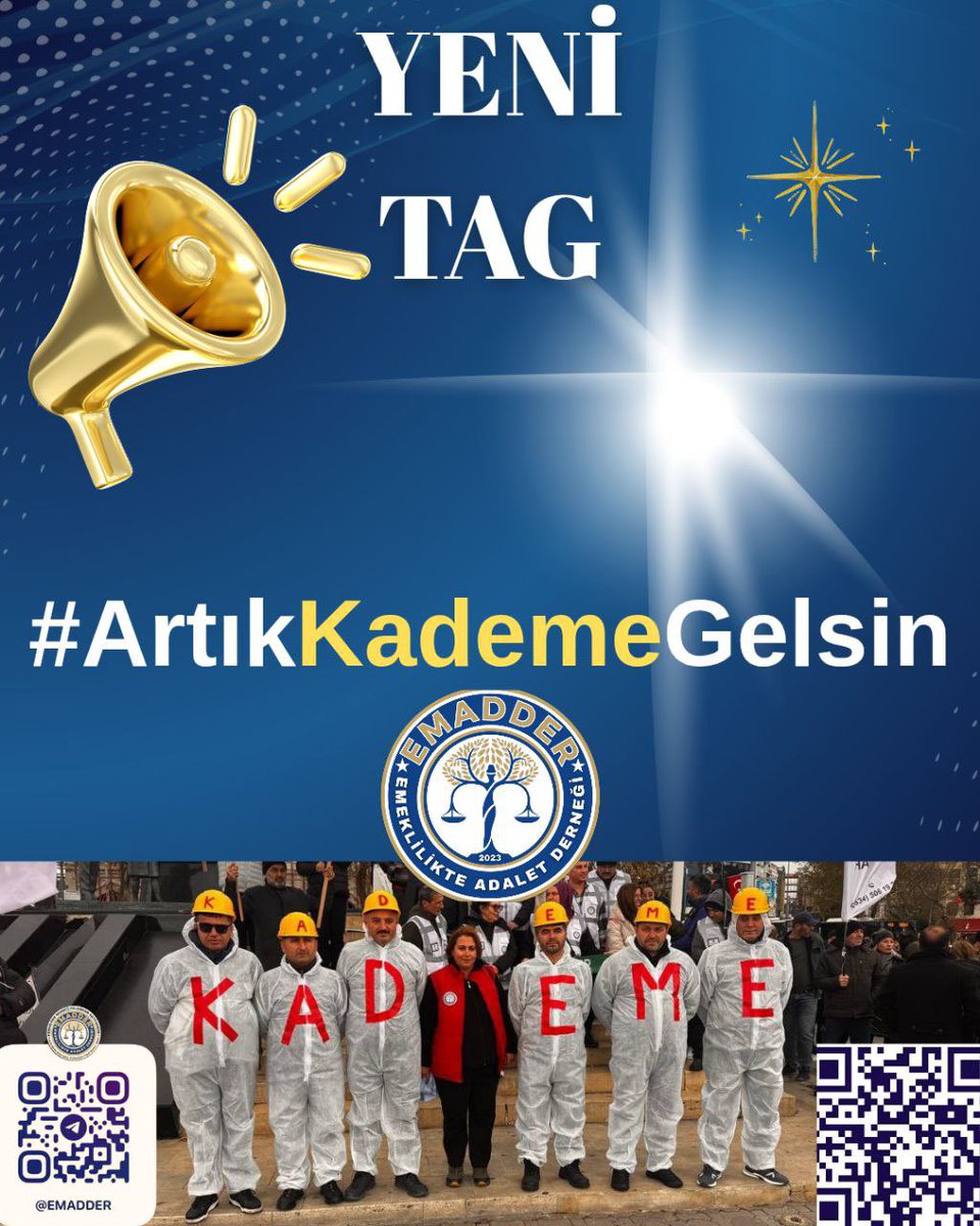 📣📣 TAG DUYURUSU 📣📣
👇👇👇👇👇👇
#ArtıkKademeGelsin

Bu bir ayrıcalık isteği değil; yıllarca verilen emeğin, ödenen primlerin ve harcanan ömrün karşılığının talebidir.

Artık oyalama değil, çözüm zamanı.
Çünkü bu bir lütuf değil, bedeli ödenmiş bir haktır.

Emeklilikte Adalet