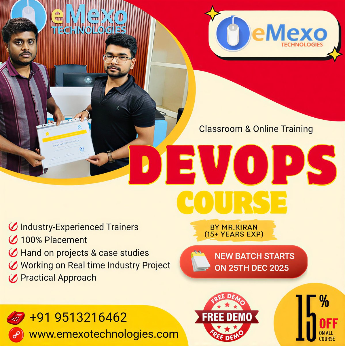 gokulemexo's tweet image. DevOps Training Institute in Electronic City Bangalore 🚀– Kickstart Your DevOps Career in Just 2 Months!

📢Limited-Time Offer: 15% OFF – Enroll Now!
📞: +91 9513216462
🌐: emexotechnologies.com/courses/devops…  
📍 Location: eMexo Technologies, Bangalore, Karnataka

#DevOps #DevOpsCourse