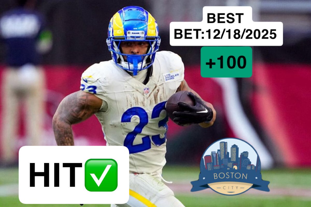 BostonBets_'s tweet photo. BEST BET RESULT: HIT✅ 
12/18/2025

🌟:
Kyren Williams 2+ catches/-149
Colby Parkinson 15+ rec yards/-720
Kenneth Walker 15+ rushing yards/-3200
Blake Corum 10+ rushing yards/-3000
=+100/Hit✅

📝: YUPPP just like that a quick little win to get us back in it. 🔥 

#GamblingX 
#TNFonPrime