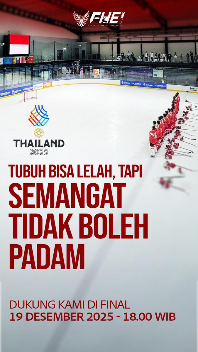 Final Ice Hockey #SEAGames2025 🏒🔥
Indonesia 🇮🇩 vs Thailand 🇹🇭 
Today, 6:00 PM
Live stream: youtube.com/watch?v=HLSmLv…