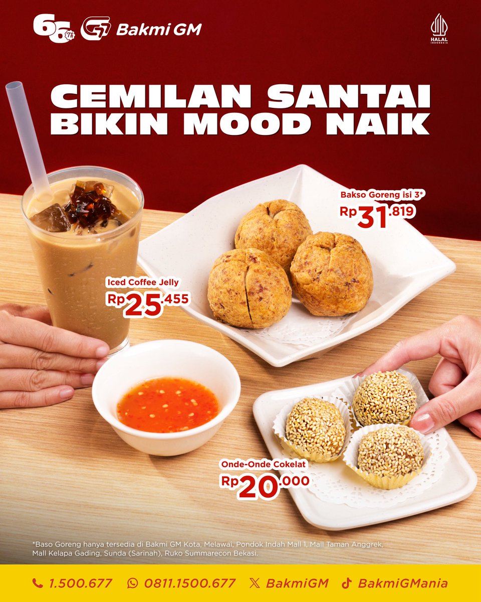Cemal-cemil bentar, mood langsung naik ✨

Ada yang segar, ada yang gurih, dan ada yang manis juga! Tinggal pilih sesuai suasana dan selera GMania, mulai dari 20 ribuan aja, momen santai pun bisa jadi nikmat 😍

Yuk, buruan ajak bestie kamu ke Bakmi GM!