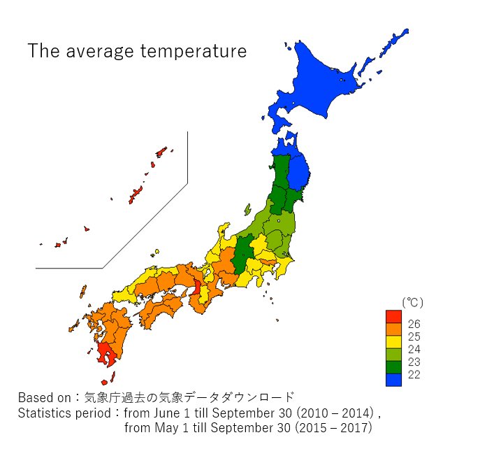 Mapsrandomly's tweet image. The average temperature during summer months in Japan