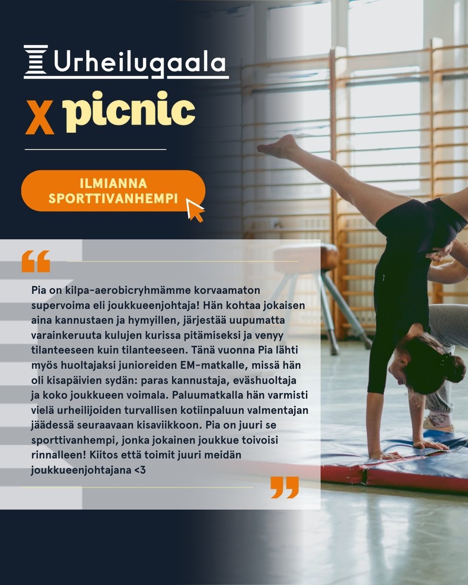 ISO KIITOS🧡

Ilmianna oma tai tuntemasi sporttivanhempi ➡ urheilugaala.fi/ilmianna-sport…

Picnic ja Urheilugaala etsivät sporttivanhempia yli lajirajojen jakamaan oman tai tuntemansa henkilön tarinan kentän laidalta.🤩🙌

#ilmiannasporttivanhempi #picnic #urheilugaala #UG26