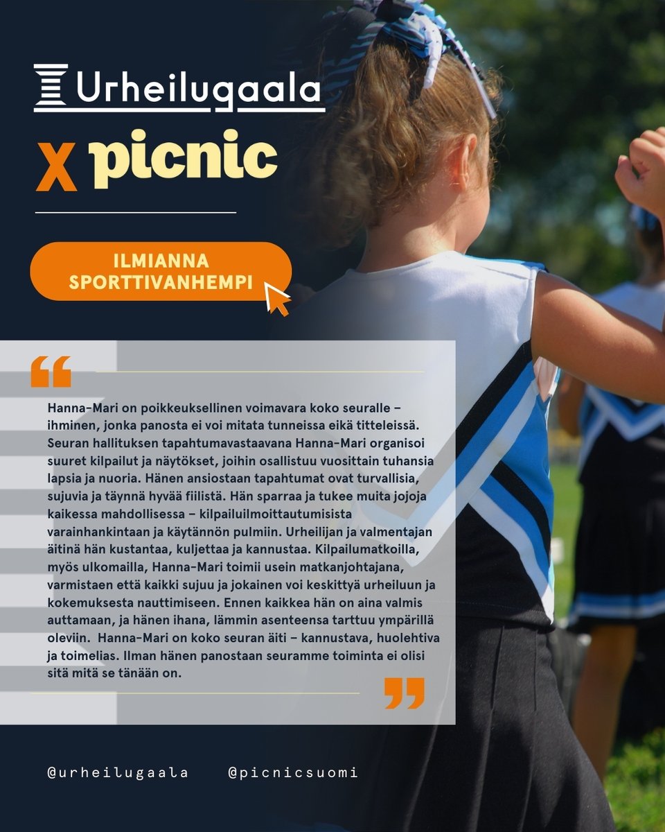 ISO KIITOS🧡

Ilmianna oma tai tuntemasi sporttivanhempi ➡ urheilugaala.fi/ilmianna-sport…

Picnic ja Urheilugaala etsivät sporttivanhempia yli lajirajojen jakamaan oman tai tuntemansa henkilön tarinan kentän laidalta.🤩🙌

#ilmiannasporttivanhempi #picnic #urheilugaala #UG26