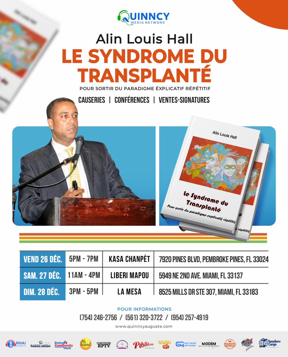L’ouvrage de mon ami Alin Louis Hall « Le syndrome du transplanté » sera en vente signature les 26,27 et 28 décembre 2025. Joignez vous à nous pour vous procurer ce livre et pour des échanges captivants avec l’auteur.