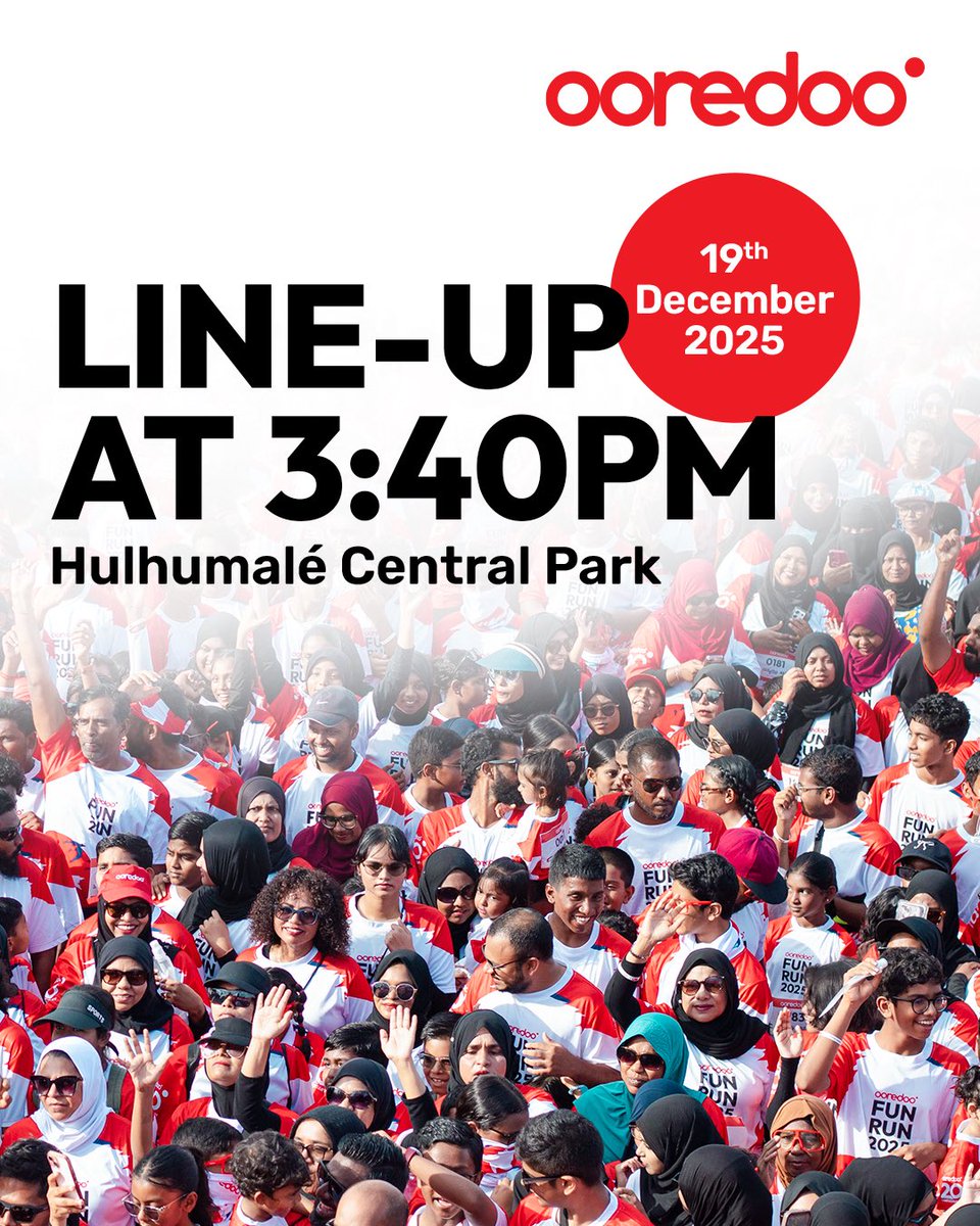 OoredooMaldives's tweet photo. Ready for #OoredooFunRun? 🥳

Make sure you assemble by 3:40pm sharp at Hulhumale' Central Park today!

We'll be warming up with Revive Fitness team before the run! 🔥 See you there! 🙌 https://t.co/9en7HSnh2d