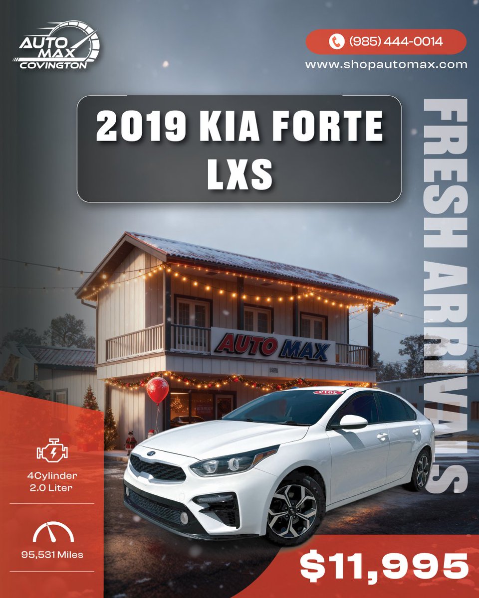 Automaxcovingto's tweet photo. 🎄✨ Christmas Weekly Arrival at AutoMax Covington! ✨🎄
Unwrap a smart deal this holiday season with this 2019 Kia Forte LXS — $11,995! 🚗❄️
📍 AutoMax Covington – 2445 N Hwy-190
📞 (985) 444-0014
🌐 https://t.co/yXonbLB1yA
#ChristmasDeals #WeeklyArrival #AutoMaxCovington https://t.co/FfltfXWfXZ
