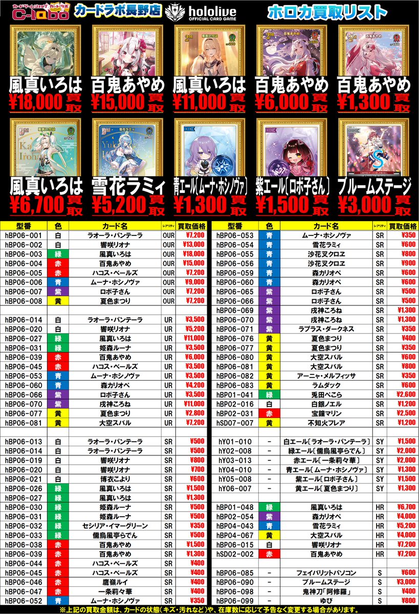 ホロライブOCG買取情報】 ホロカ新弾買取表です！！！ 皆様のお