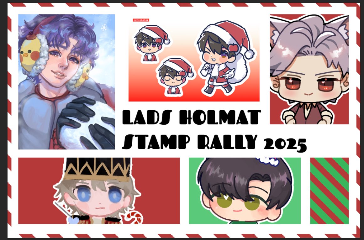 i am running the lads rally at holmat! 

Prize pickup will be at q-14 (my table) but you can start the rally from any of us, including:
<a href="/GazekiArt/">✧ GΔZEKI ΔRT ✧</a> 
<a href="/cwilocky/">CWilock @ SMASH H14 🇦🇺</a> 
<a href="/DarkGreyClouds/">Grey</a> 
<a href="/tunaaspicy/">spicytunaa ➜ anime expo H3 🐝🔪</a> 

Got cute shopping bags made with the chibis on it so look forward to it ^^