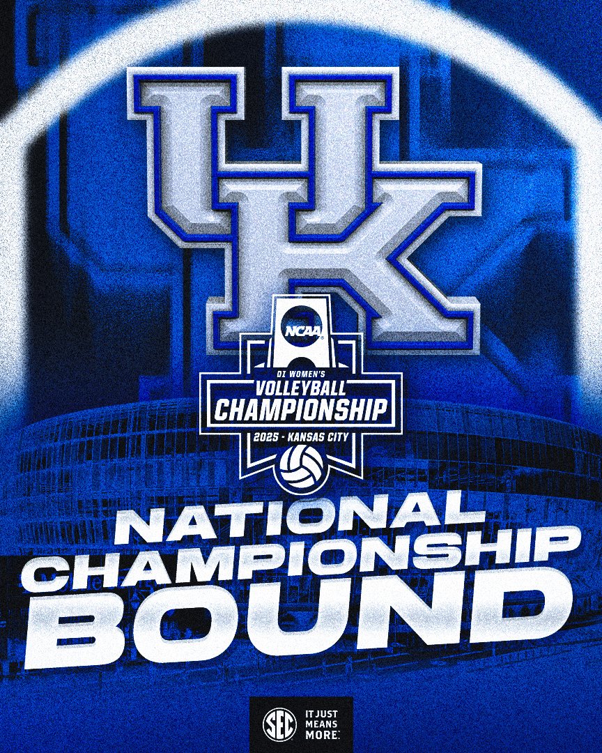 SEC's tweet image. FOR THE SECOND TIME IN PROGRAM HISTORY:

😺 @KentuckyVB is headed to the National Championship match!

@NCAAVolleyball x #ItJustMeansMore