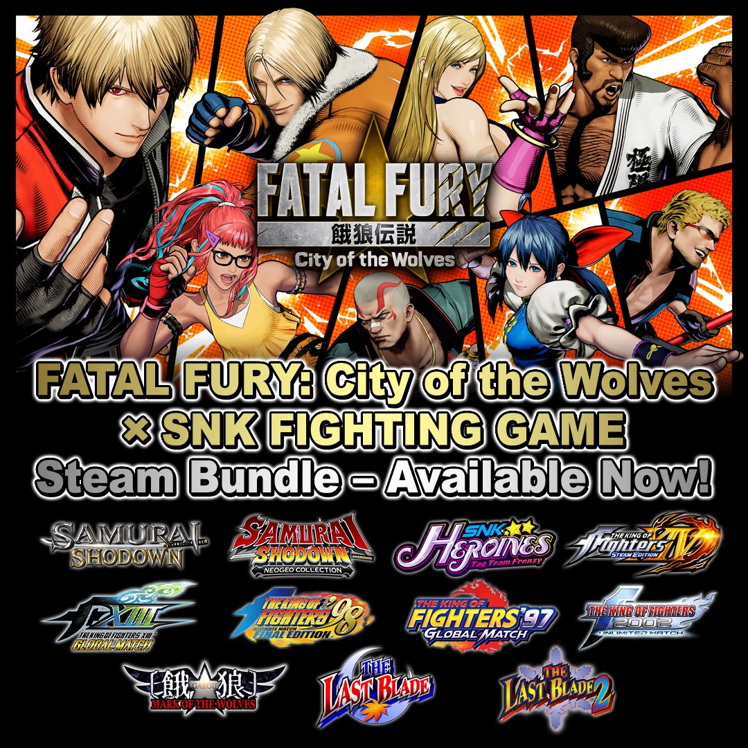 💥 The FATAL FURY: City of the Wolves × SNK Fighting Game Steam Bundle is now available!

FATAL FURY: City of the Wolves is 67% OFF during the current sale—
and you may save even more when you get it as part of a bundle with another SNK fighting game 👀

🗓 Sale Period
December