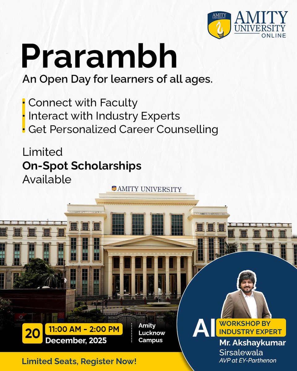 amity_online's tweet photo. A new beginning starts here.
Join Prarambh – Amity Online’s Open Day, and explore online degree programs designed to fit your ambitions and your schedule.
#Prarambh2025 #AmityOnline #OpenDay #AmityUniversity #AmityLucknow https://t.co/7Ymwf15ceq