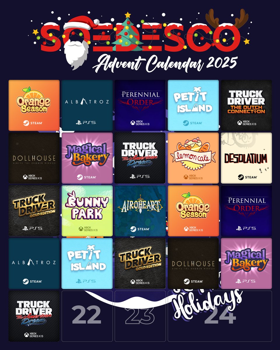 🎁  Day 21 - Advent Calendar Giveaway!

On the road again with 🚚🇺🇸  #TruckDriver: The American Dream! Today’s #Xbox key lost a character along the way…

1⃣ RT &amp; Follow us
2⃣ Comment your lucky number: If it is in the key, the winner will be chosen from the correct answers 🎯